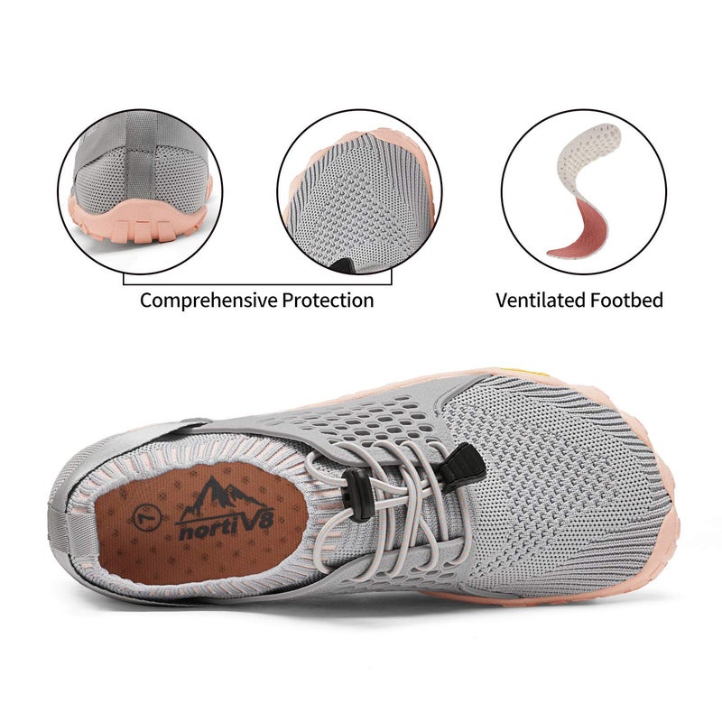 NORTIV 8 Womens Barefoot Water Sports Shoes - Outdoor Athletic Pool Swim Hiking Aqua Shoes, Light/Grey/Pink - 8 (Treklady-2) - Image 4